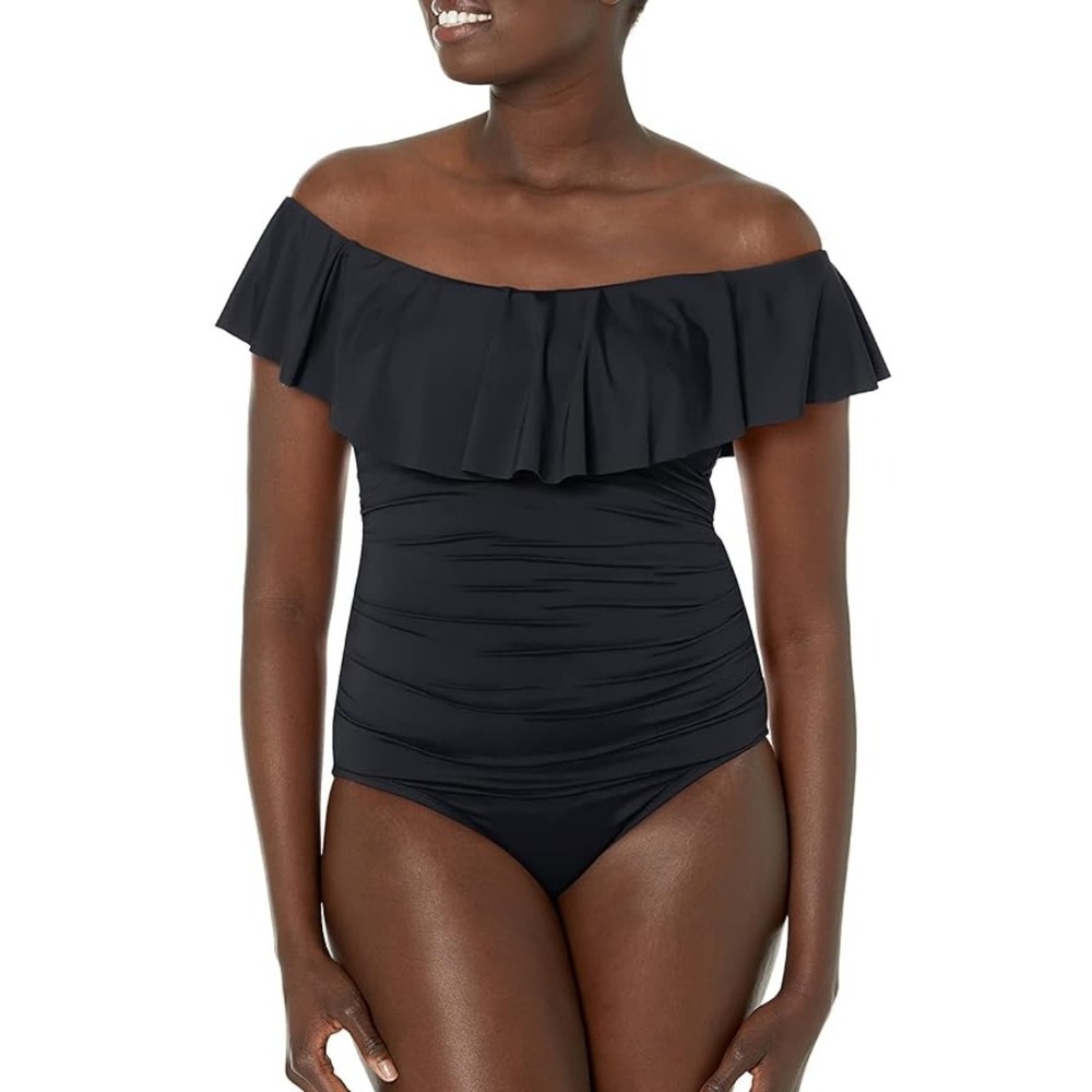 New La Blanca Womens Island Goddess Off Shoulder Ruffle One Piece Swimsuit 16